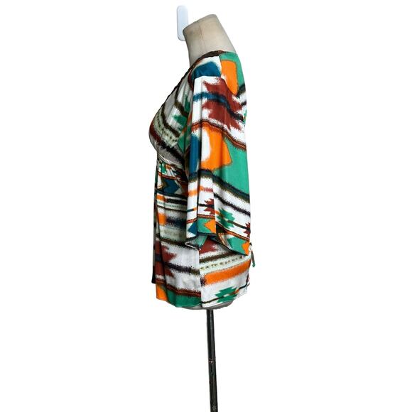 Sky vibrant colors silk 3/4 sleeves boho top size XS - Picture 8 of 14